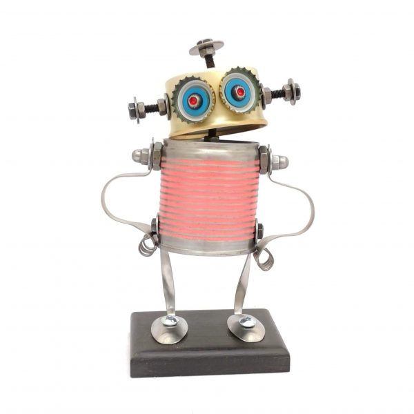 Robot pequeño rosa brazos en jarra hecho a mano por Carolata Recycled Art